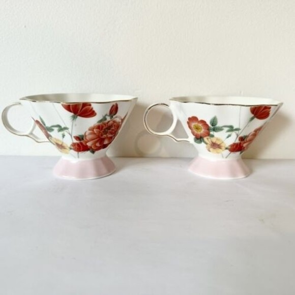 Meritage Set of 2 Coffee Mug/Tea Cups Pink Orange stoneware 19oz -3” Beautiful - Picture 2 of 10